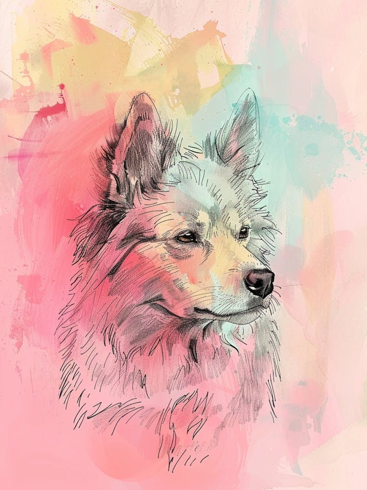 Pastel Spitz Dog Pastel Line Illustration  4