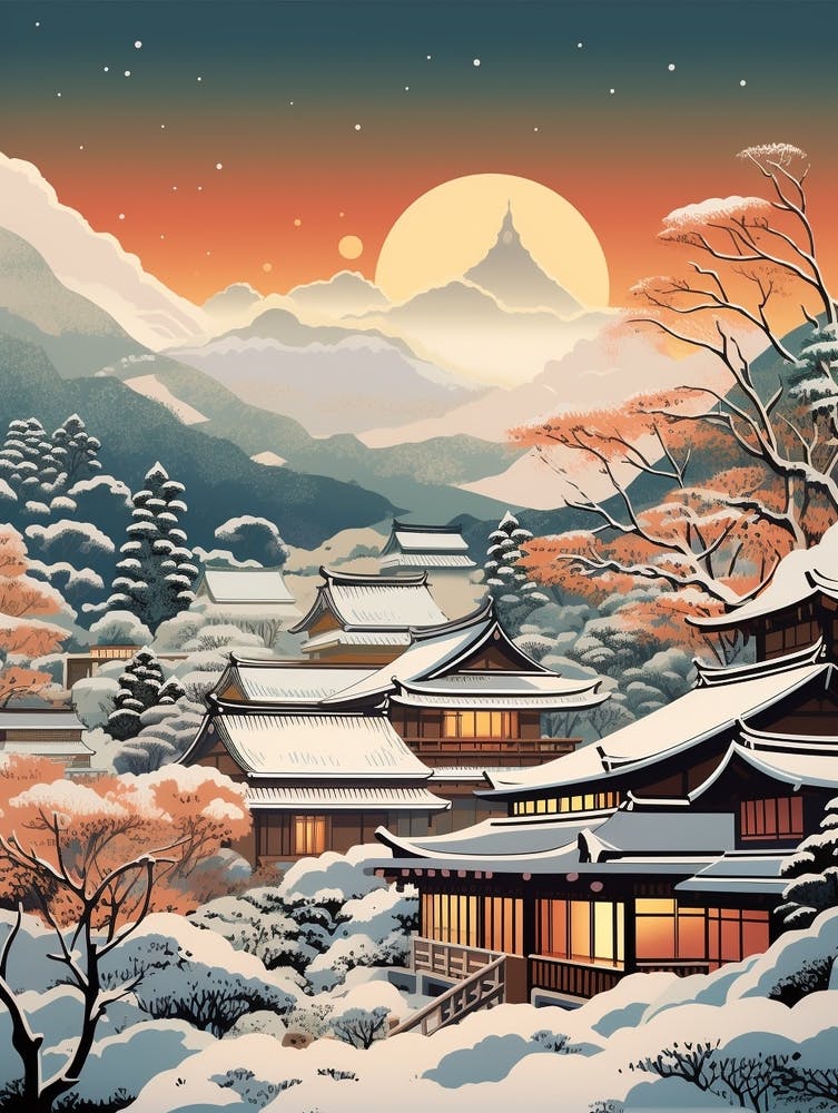 Winterreise Nacht Illustration Nagano Japan 1