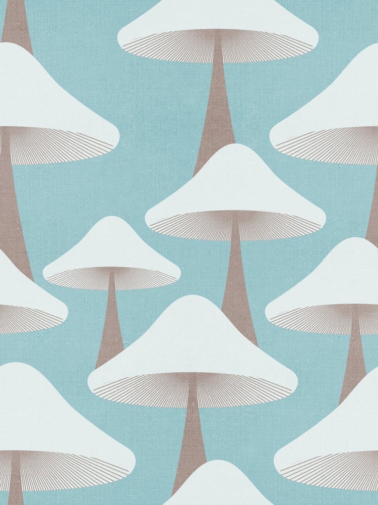 Minimal Retro Mushrooms Pastel Blue