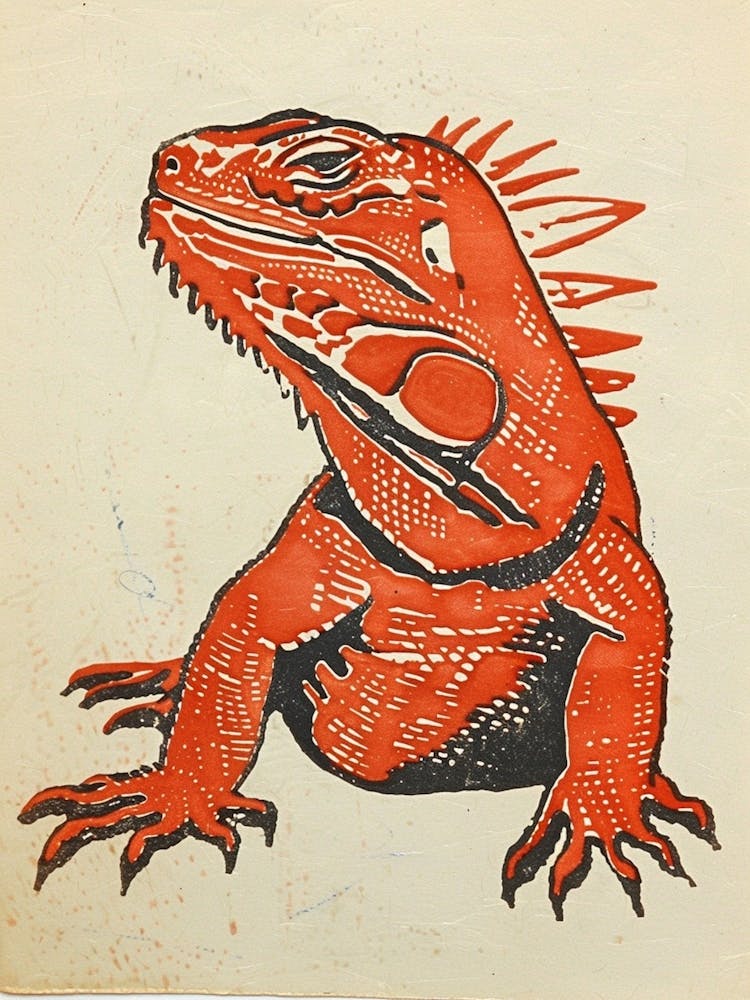 Red Rhinoceros Iguana Bold Block 1