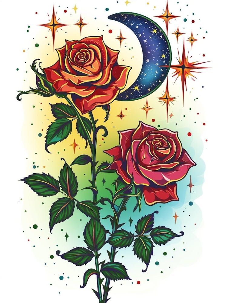 Peinture Roses Anglaises - Rose avec la Lune 3