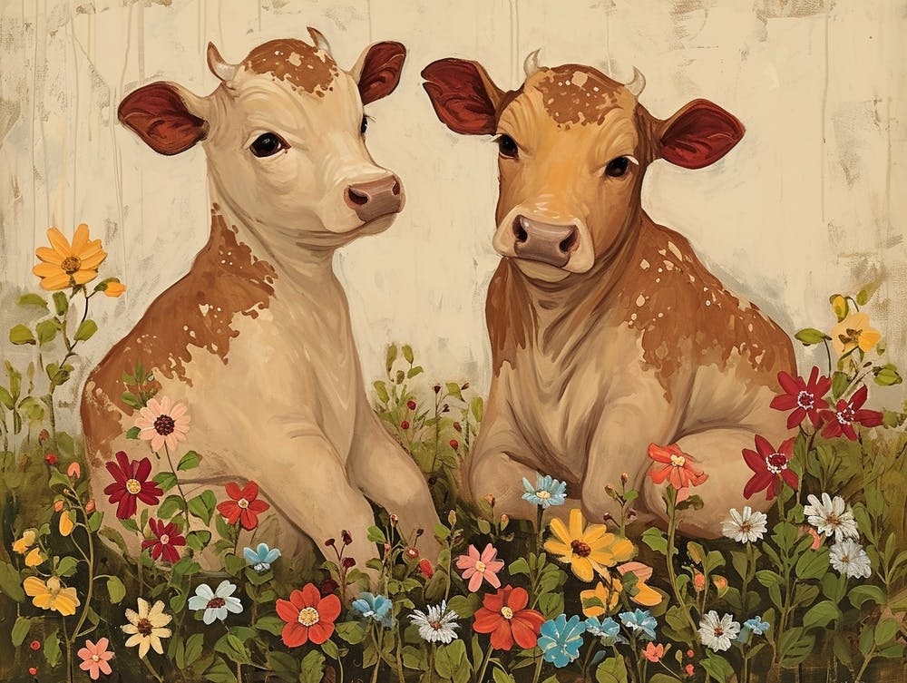 Floral Animal Illustration Cow 3