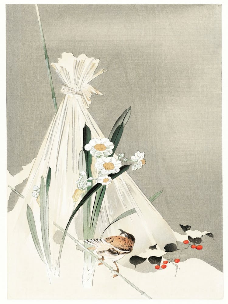 A Bird With Narcissus Flowers And A Hay Bundle (1900 1930), Ohara Koson