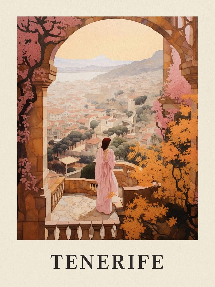 Tenerife Spain 4 Vintage Pink Travel Illustration Poster
