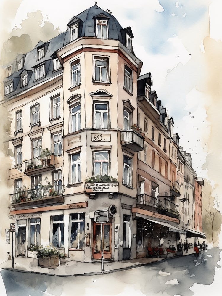 Prenzlauer Berg Berlin Neighborhood, Watercolour 4