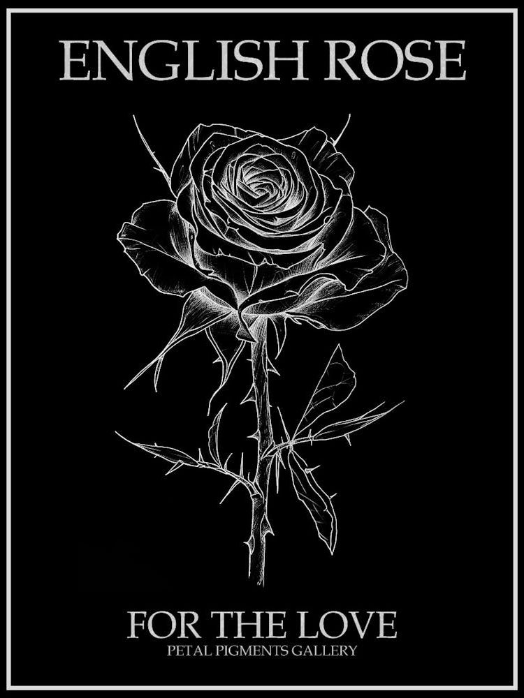English Rose Black And White Line Drawing 33 Poster Inverted