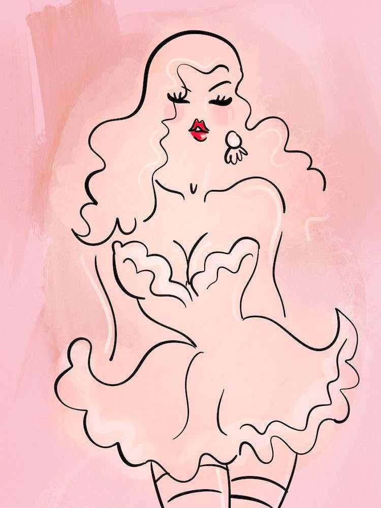 Burlesque woman line drawing 1