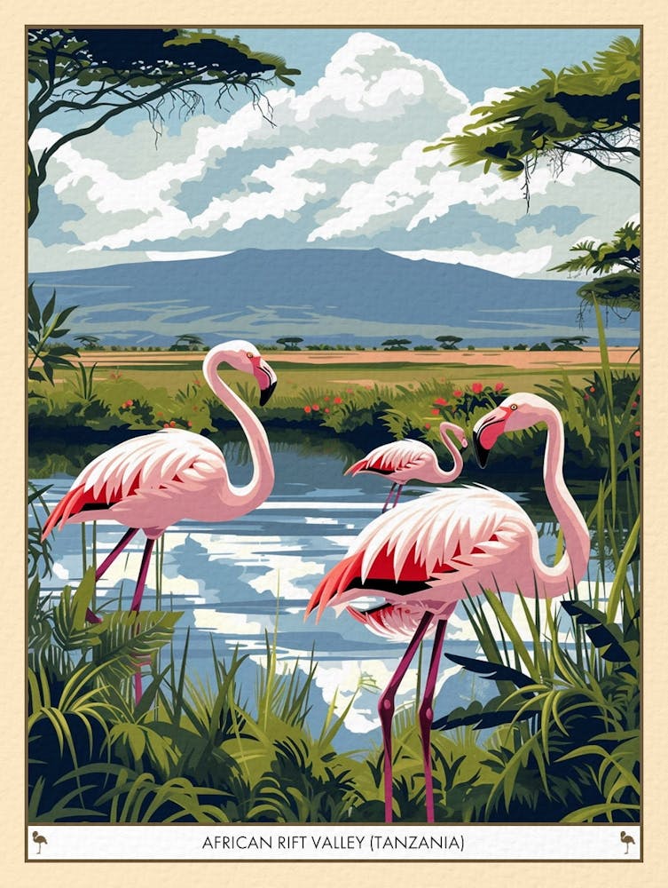 Greater Flamingo African Rift Valley Tanzania Tropical Illustration 4 Poster