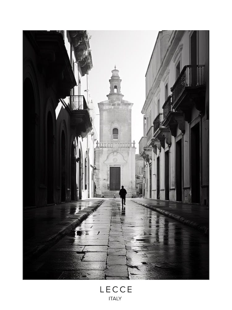 Poster von Lecce, Italien, Schwarz-Weiß Analogfotografie 3