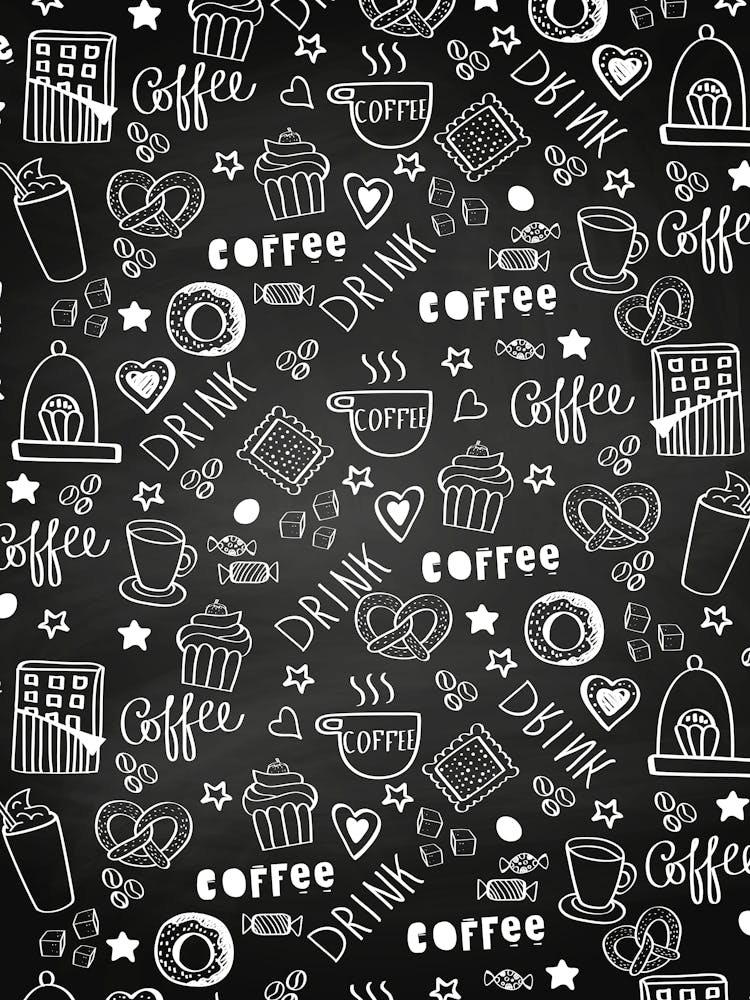 Seamless Pattern With Coffee Doodles - kitchen art, kitchen poster 1