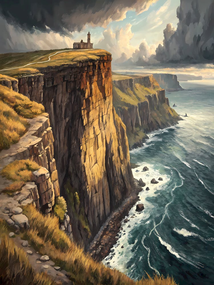 A Dramatic Cliff Overlooking the Ocean Oil Painting Style