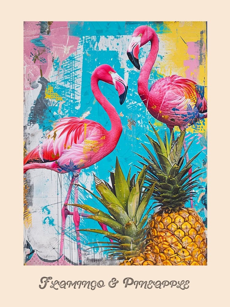 Flamingo & Pineapple Vintage Poster 3