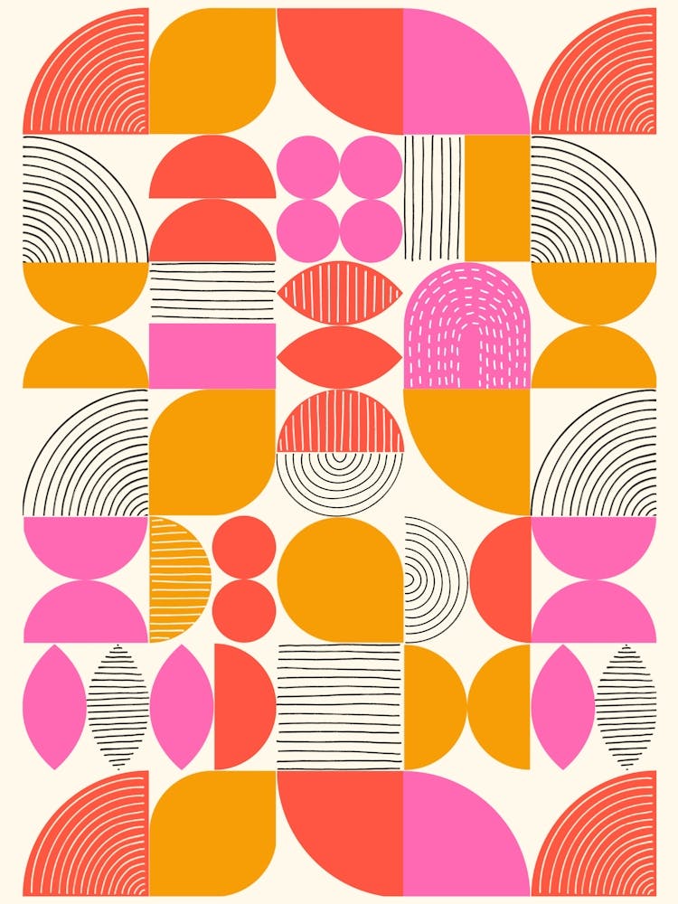 Abstract Geometric Mod Art Shapes Pink Orange
