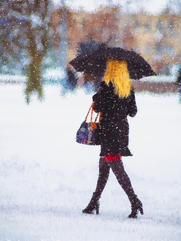 Woman Walking In The Snow