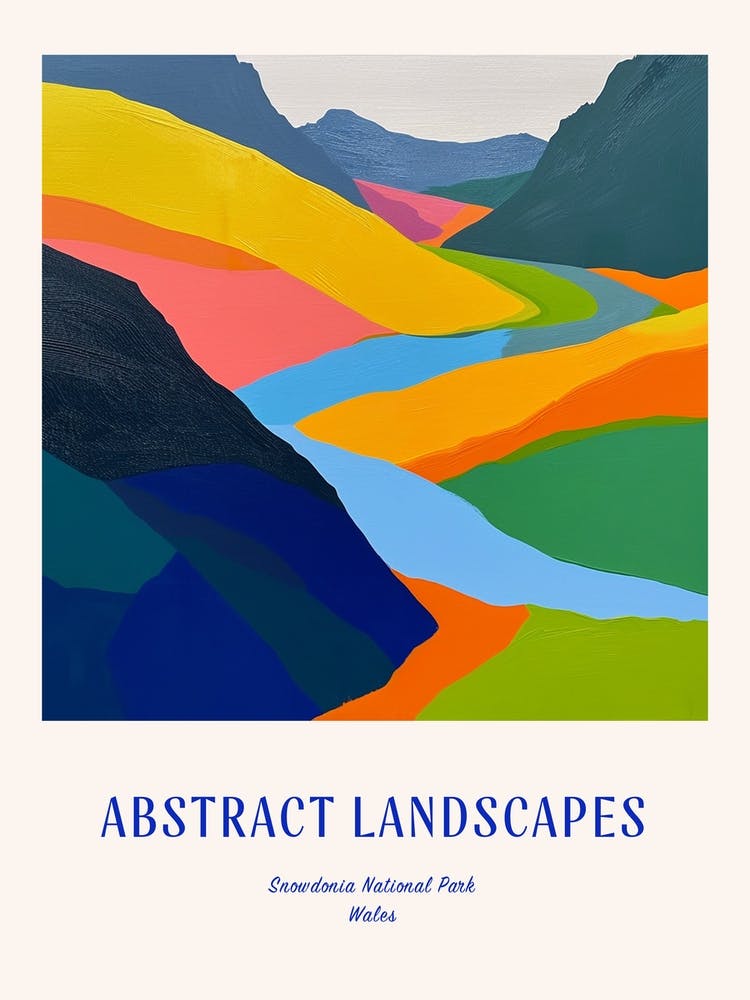Colourful Abstract Snowdonia National Park Wales 6 Poster Blue