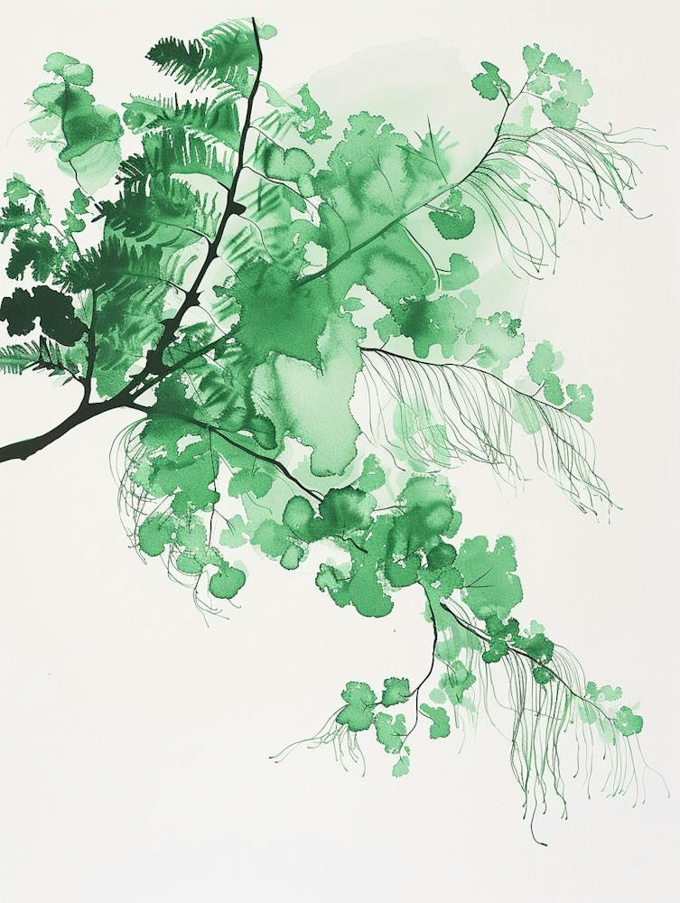 Green Ink Painting Of A Maidenhair Fern 4