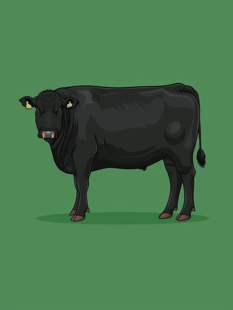 Black Bull On Green Background