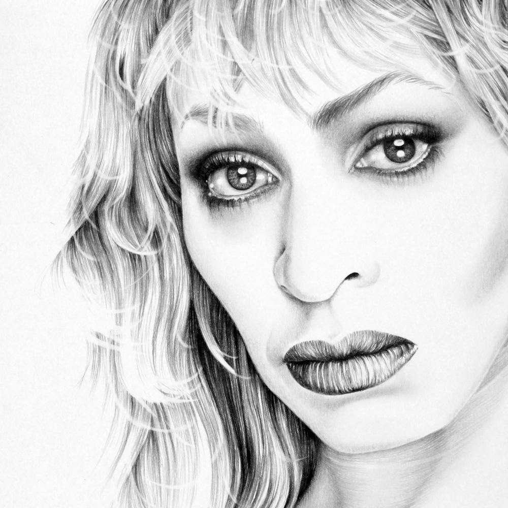 Tina Turner - Portrait au crayon - Art traditionnel Noir et Blanc
