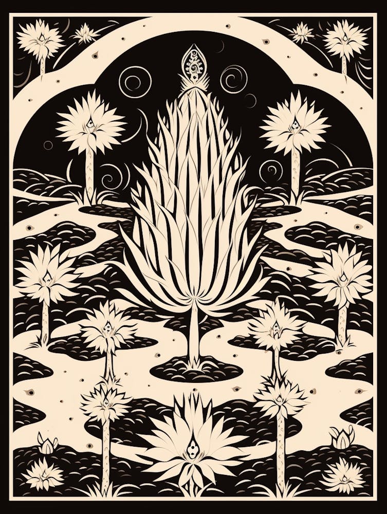 B&W Cactus Illustration Mammillaria Cactus 1