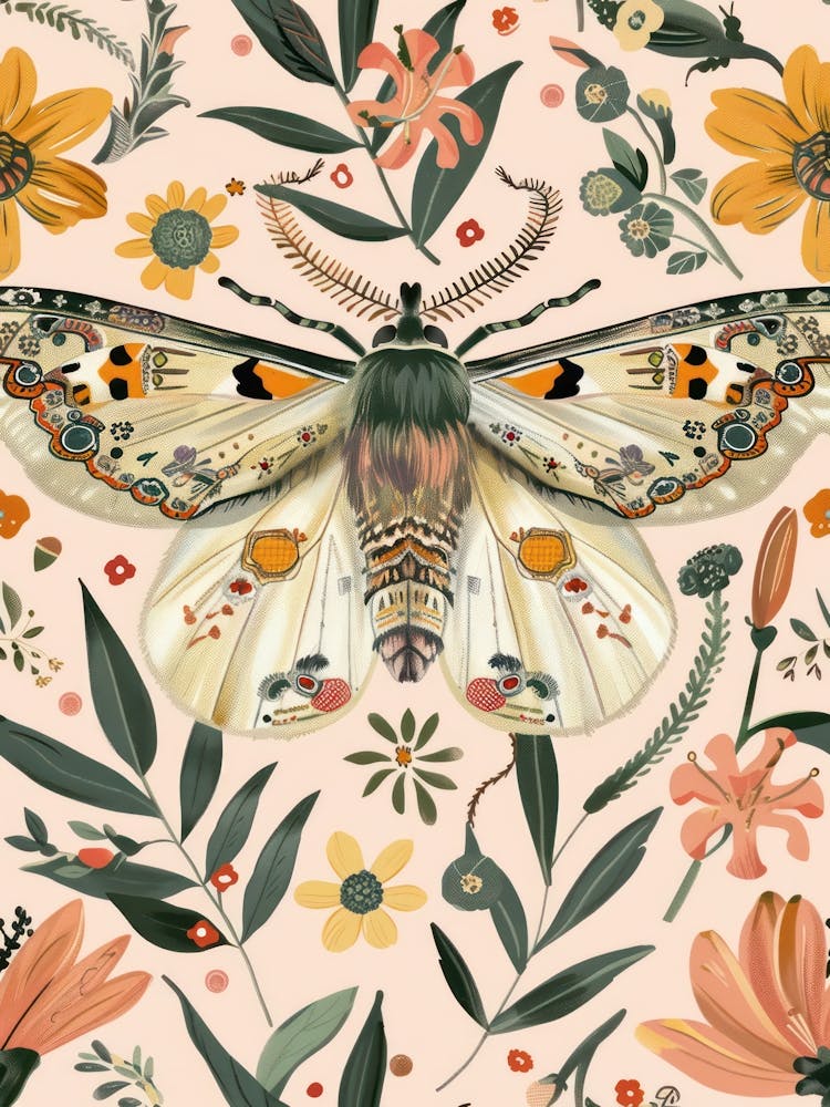 Pink Botanical Butterflies William Morris Style 3