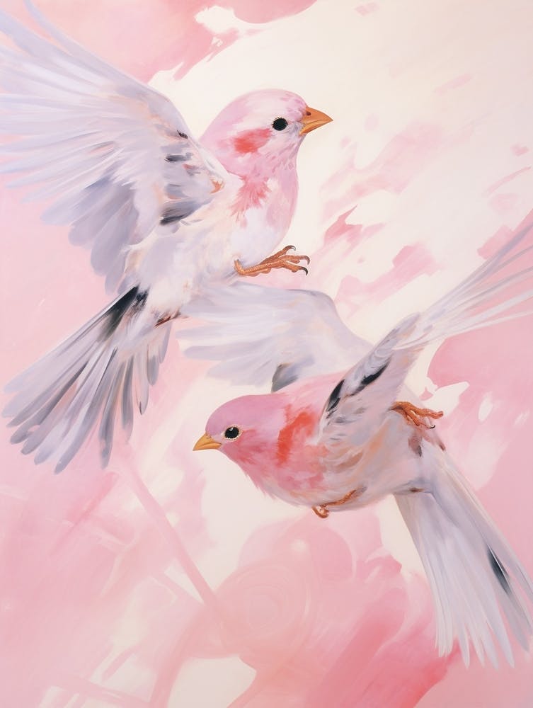 Pink Ethereal Bird Painting House Sparrow 1