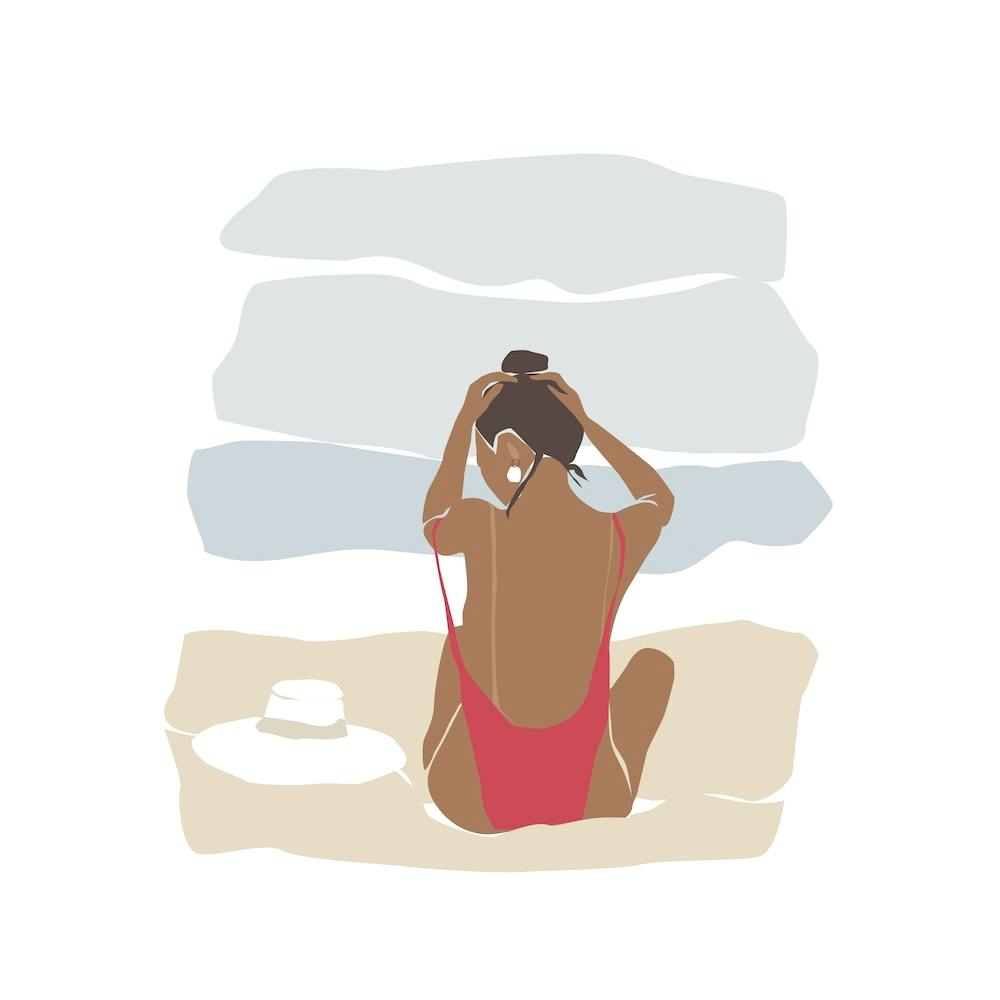 Summer Greek Holiday Cutout Sitting Beach Girl  Square
