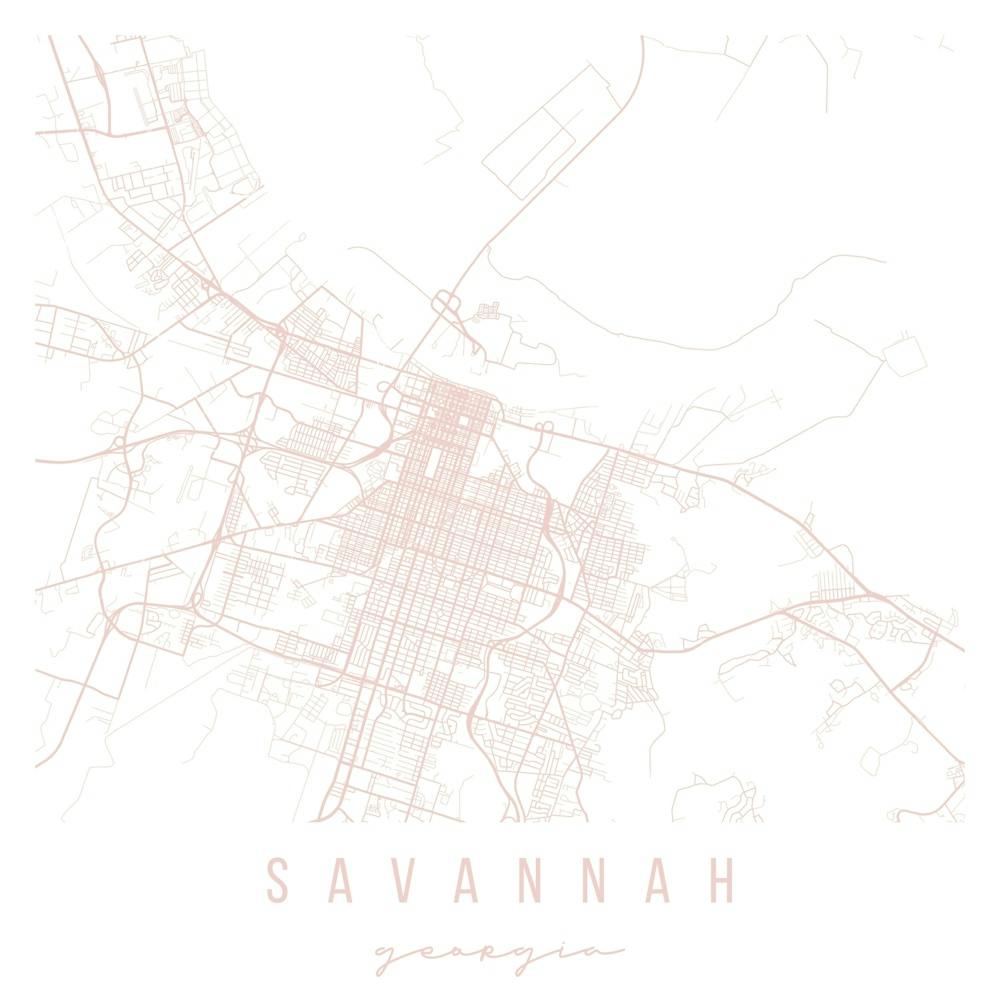 Savannah Georgia Light Pink Minimal Street Map Square