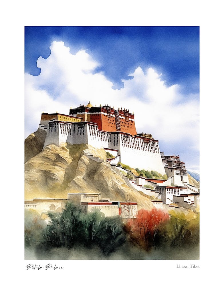 Potala Palace, Tibet 3 Watercolour Travel Poster