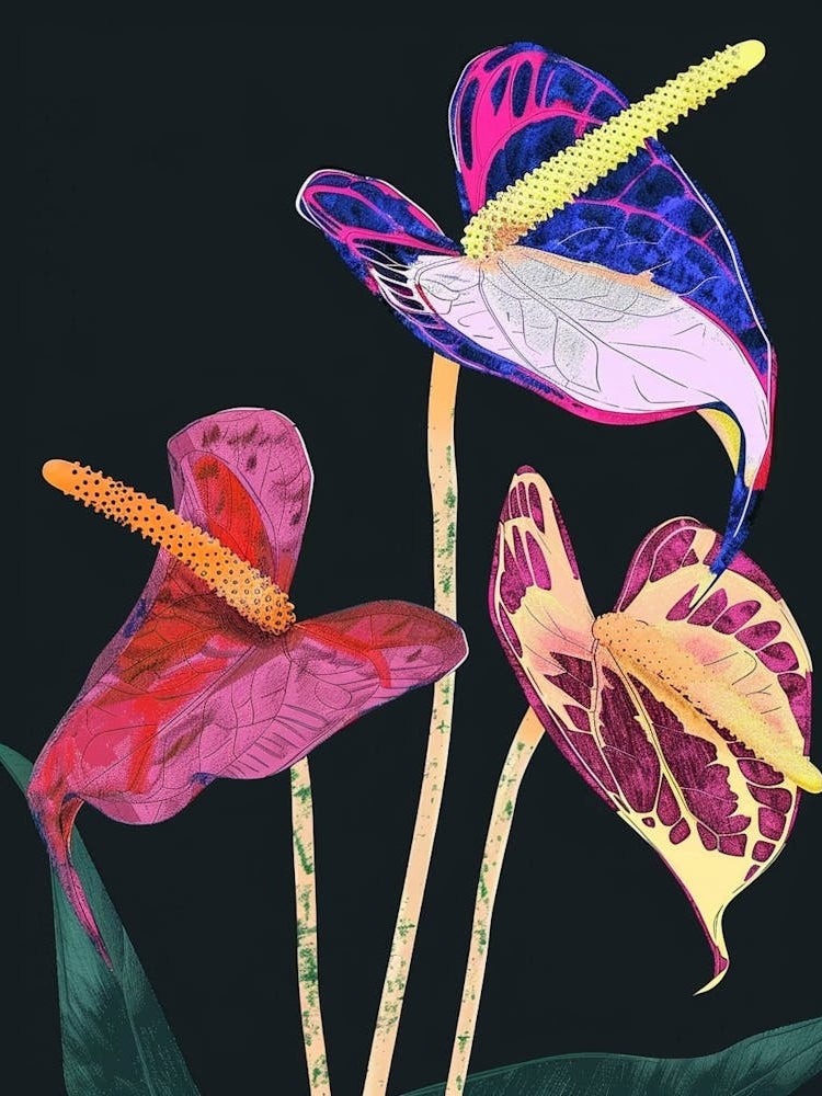 Neon Flowers On Black Flamingo Flower 3