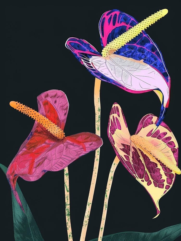 Neon Flowers On Black Flamingo Flower 3