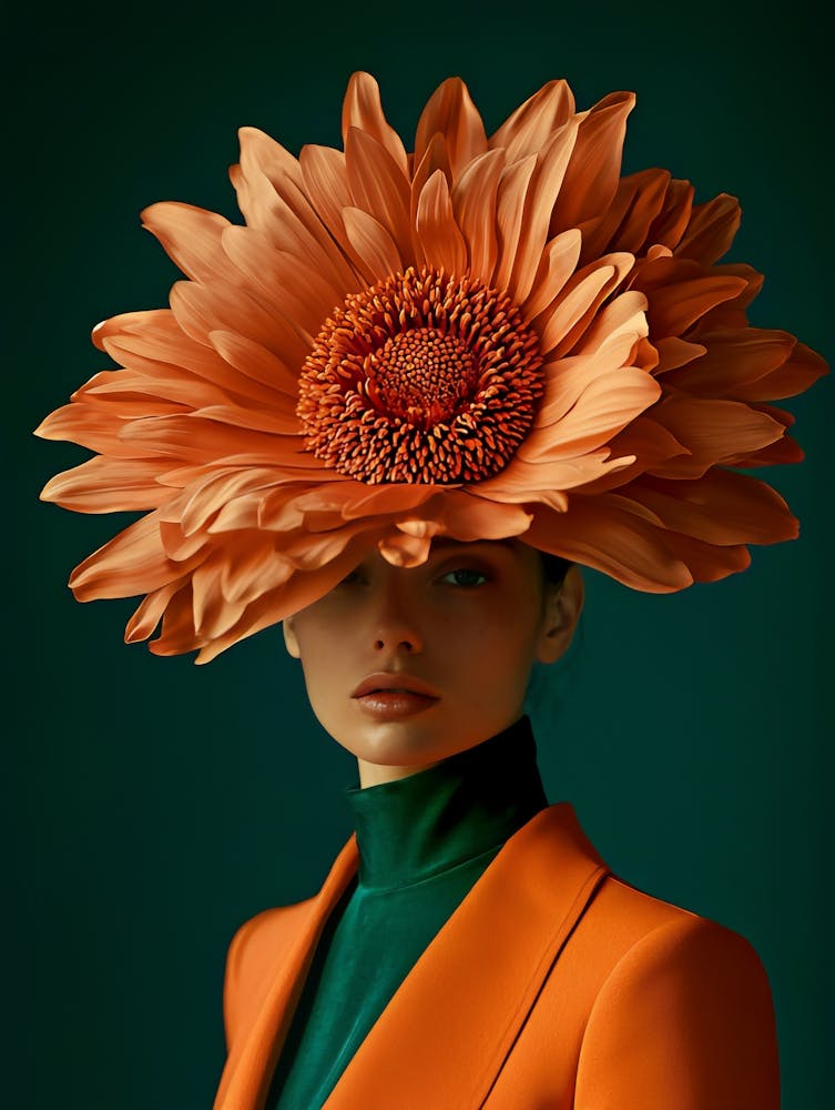 Surreal 0009 Teal And Orange Flower Girl 0001 Teal And Orange Flower Girl 0009 Bp6586 A Woman With A Big Flower On Her