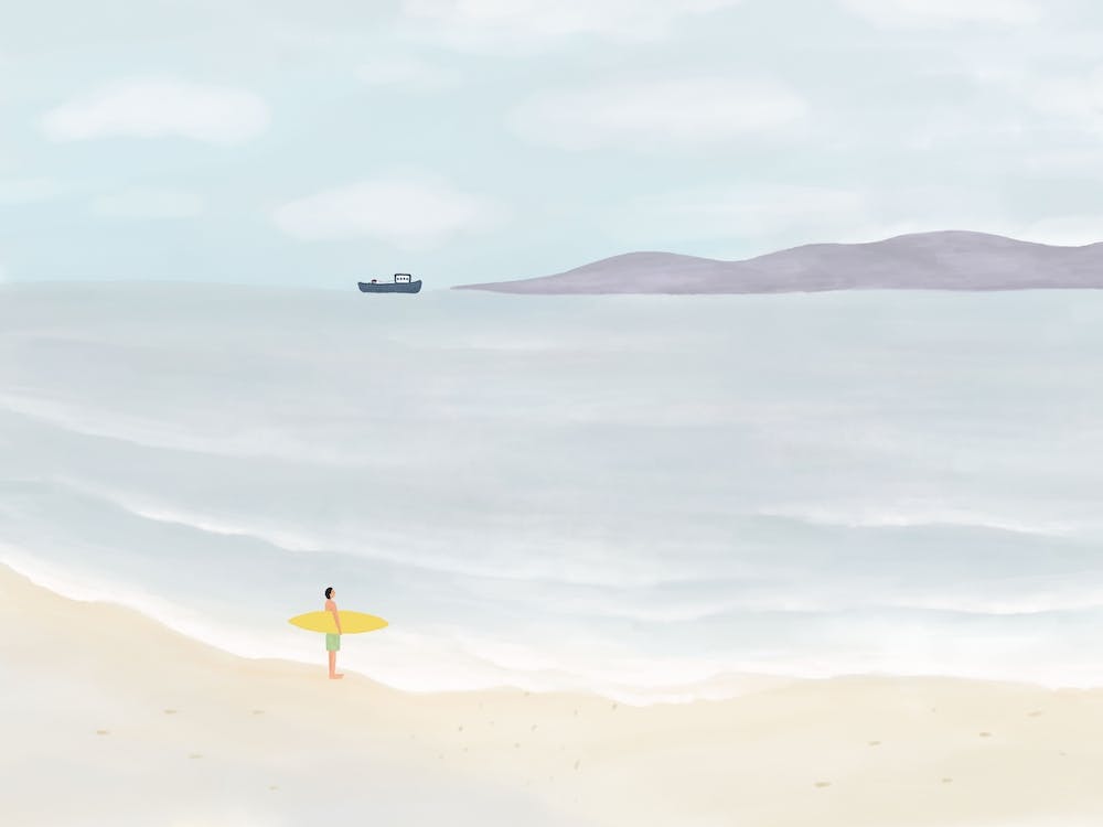 Surf Man on the Beach by the Sea