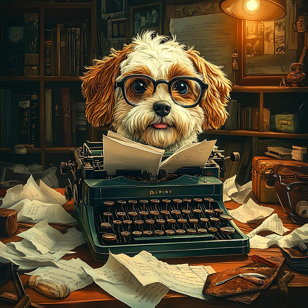 Funny Dog Writer Vintage Art Background 5
