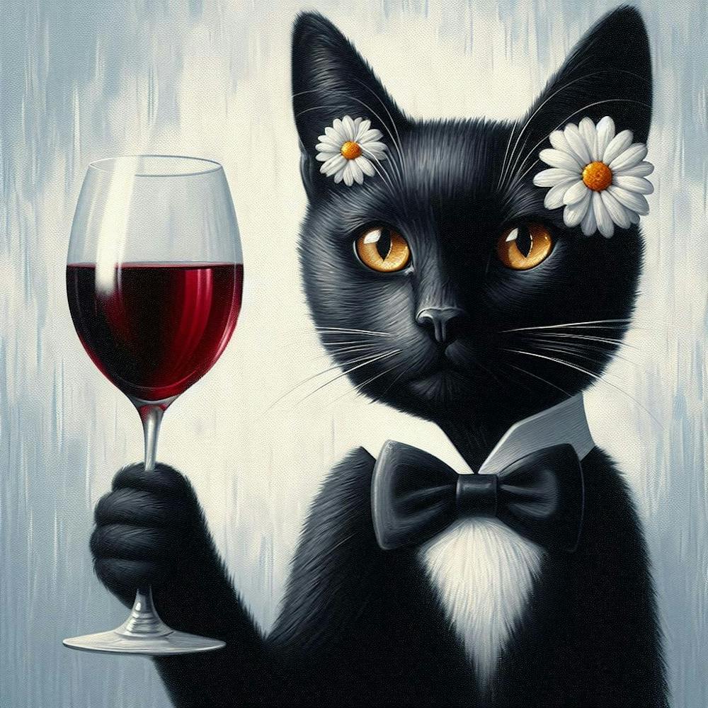 Black Cat With Wine Glass