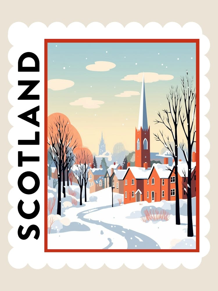 Retro Winter Stamp Poster St Andrews United Kingdom