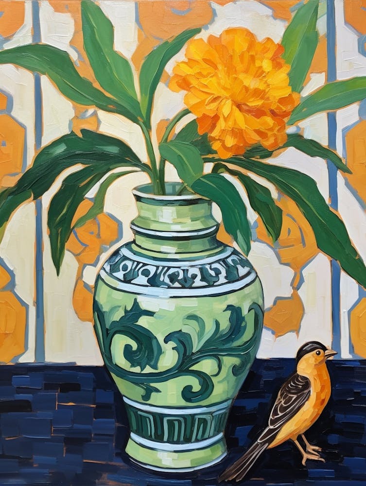 Flowers In A Vase Still Life Painting Marigold 1