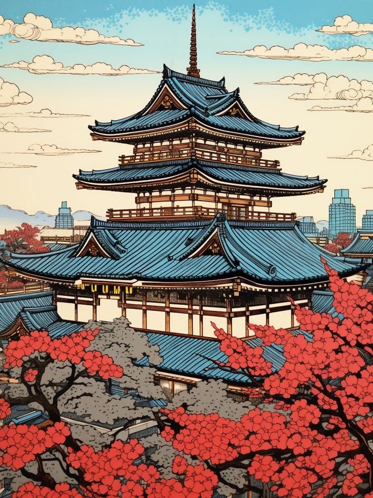 Senso Ji Temple, Japan Vintage Travel Art 2