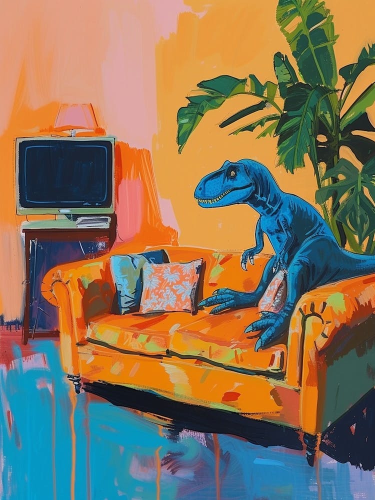 Dinosaur Watching Tv Blue Green Orange 2