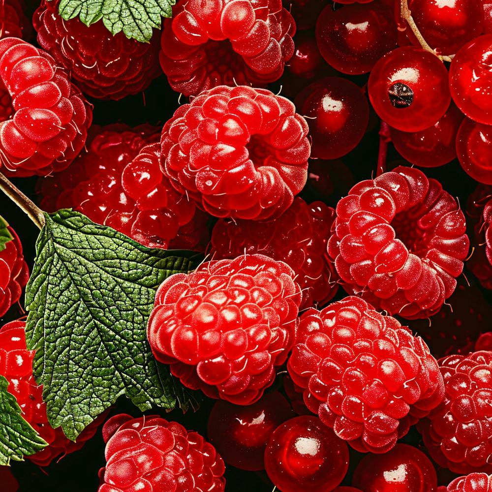 Raspberries And Leaves