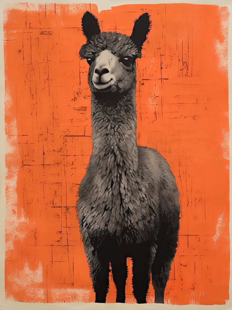 Alpaca, Woodblock Animal Drawing 3