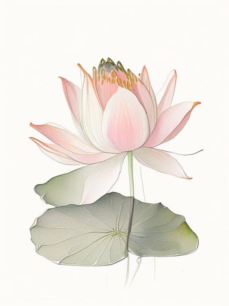 Amur Lotus Pencil Illustration 4