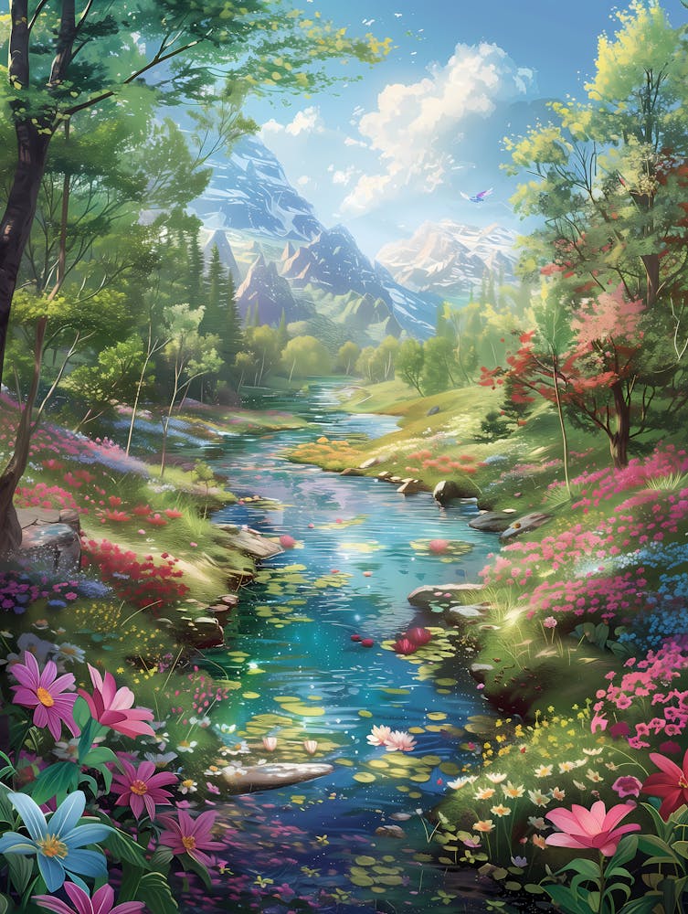 Colourful Fantasy World Along A River