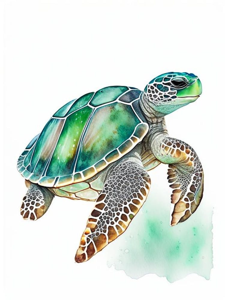 Flatback Sea Turtle (Natator Depressus), Sea Turtle Watercolour 1