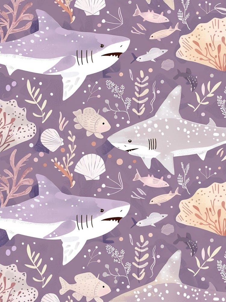 Purple Shark Deep In The Ocean Illustration 2