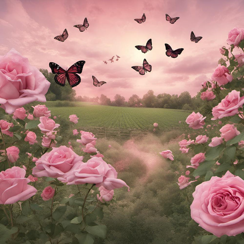 Pink Roses And Butterflies