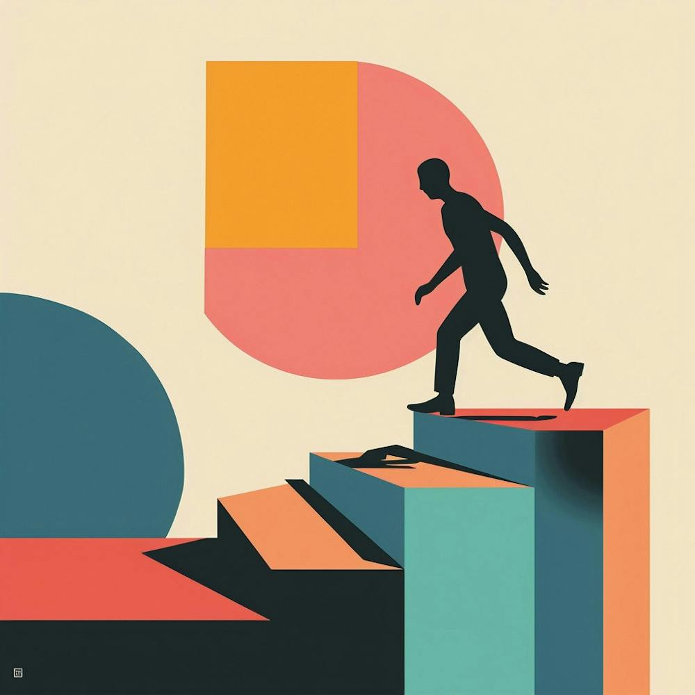 Silhouette Of A Man Walking Up Stairs