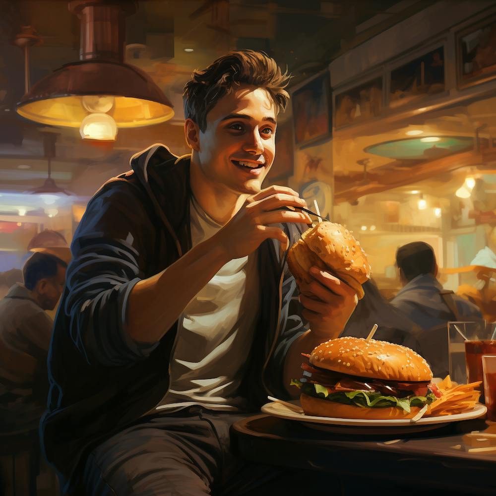 American diner Man eating burger