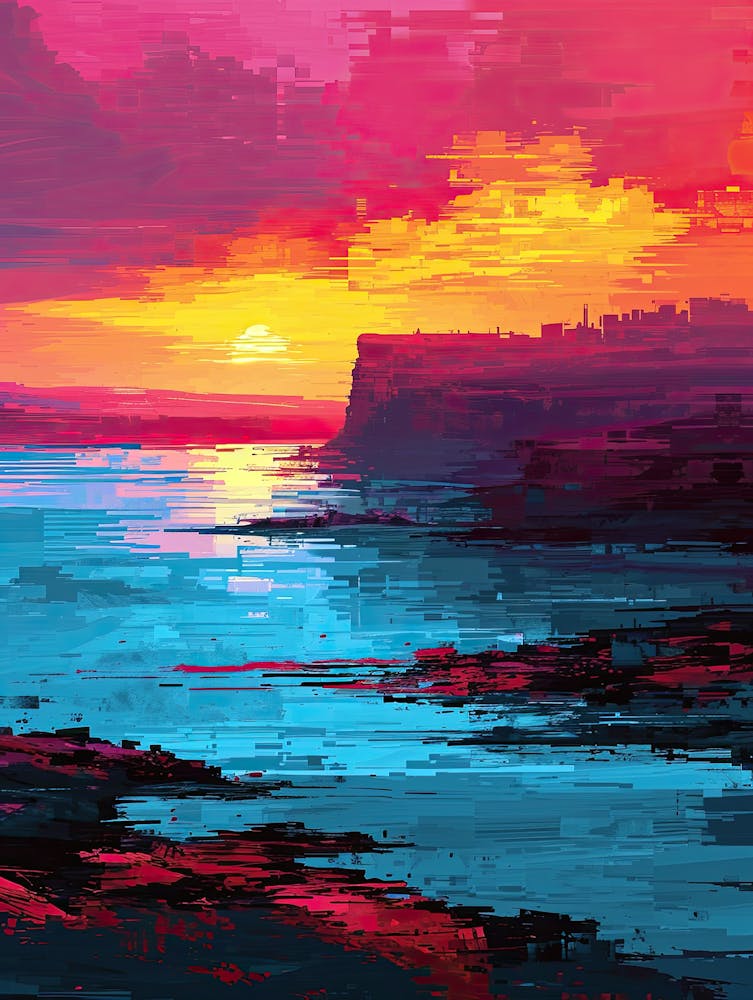 Sunset Over The Sea | Pixel Minimalism Art Series