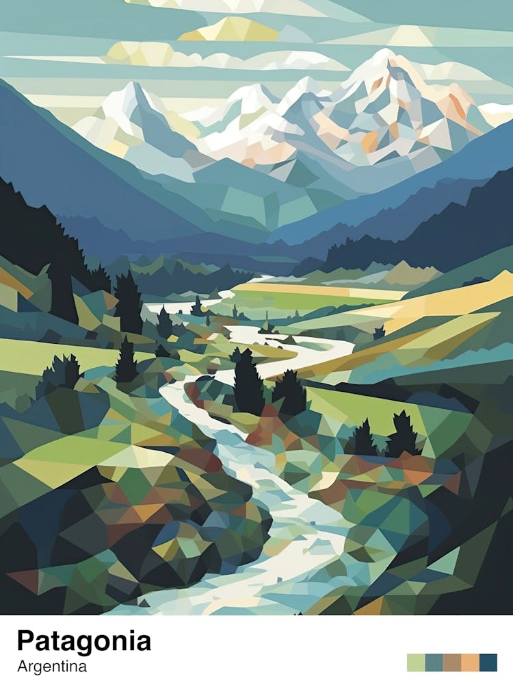 Patagonia, Argentina View   Geometric Vector Illustration 1 Poster