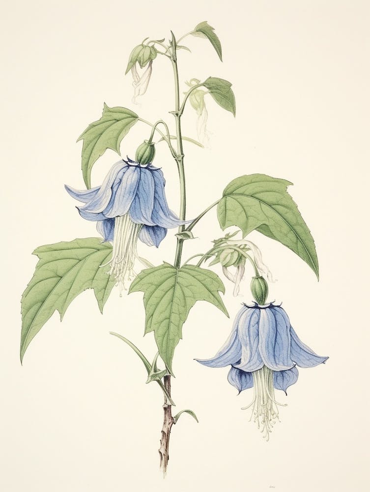 Kikyo Chinese Bellflower 2 Vintage Japanese Botanical